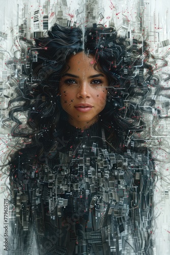 Fragmented Beauty: Portrait of a Woman With Black Hair