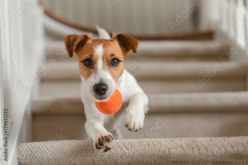 Jack Russell dog playing with ball indoors