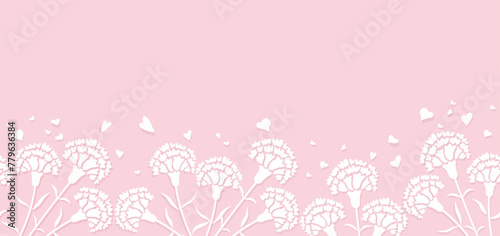 Seamless Vector Carnation Background Illustration With Text Space For Mother’s Day, Valentine’s Day, Bridal, Etc. Horizontally Repeatable.