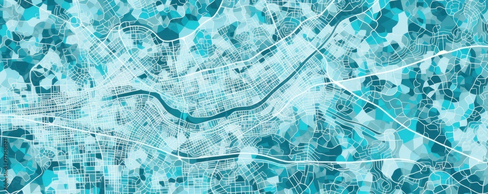 Turquoise and white pattern with a Turquoise background map lines sigths and pattern with topography sights in a city backdrop