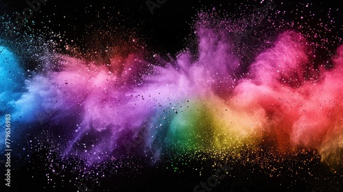 A dynamic burst of colorful powder exploding against a dark, moody background, sending waves of vibrant hues cascading through the air in a dazzling display of color 