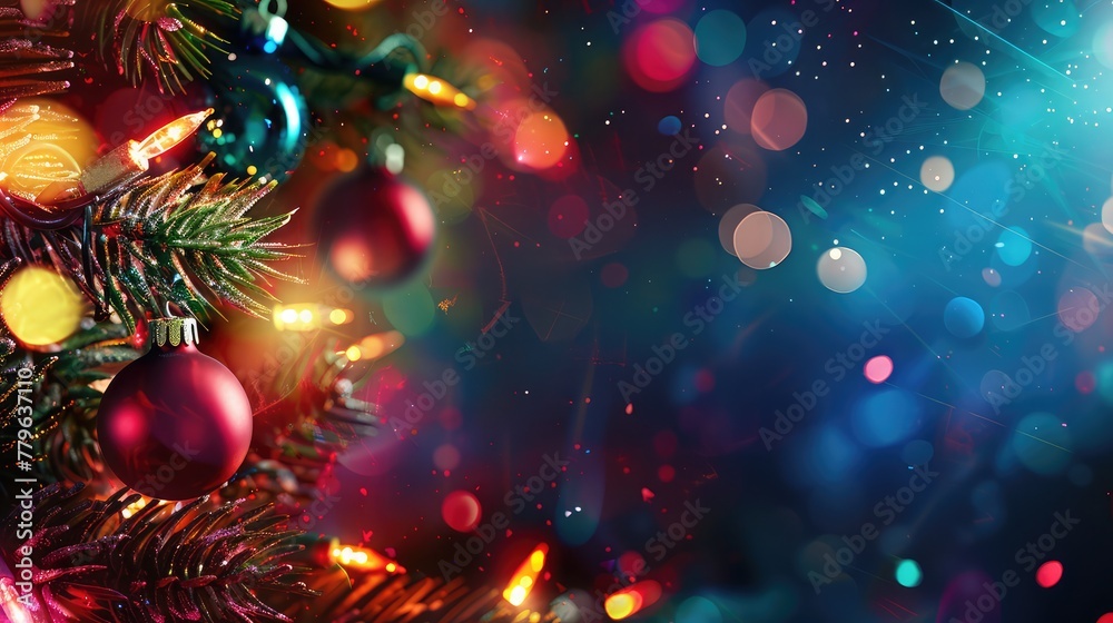 Christmas tree decorations with bokeh lights Christmas tree decorations with bokeh lights