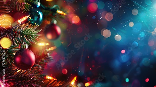 Christmas tree decorations with bokeh lights 