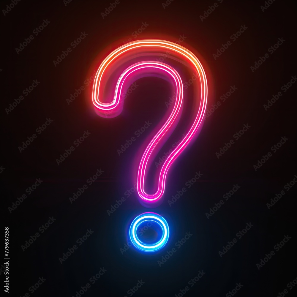 An electric blue neon question mark illuminates on black background An electric blue neon question mark illuminates on black background