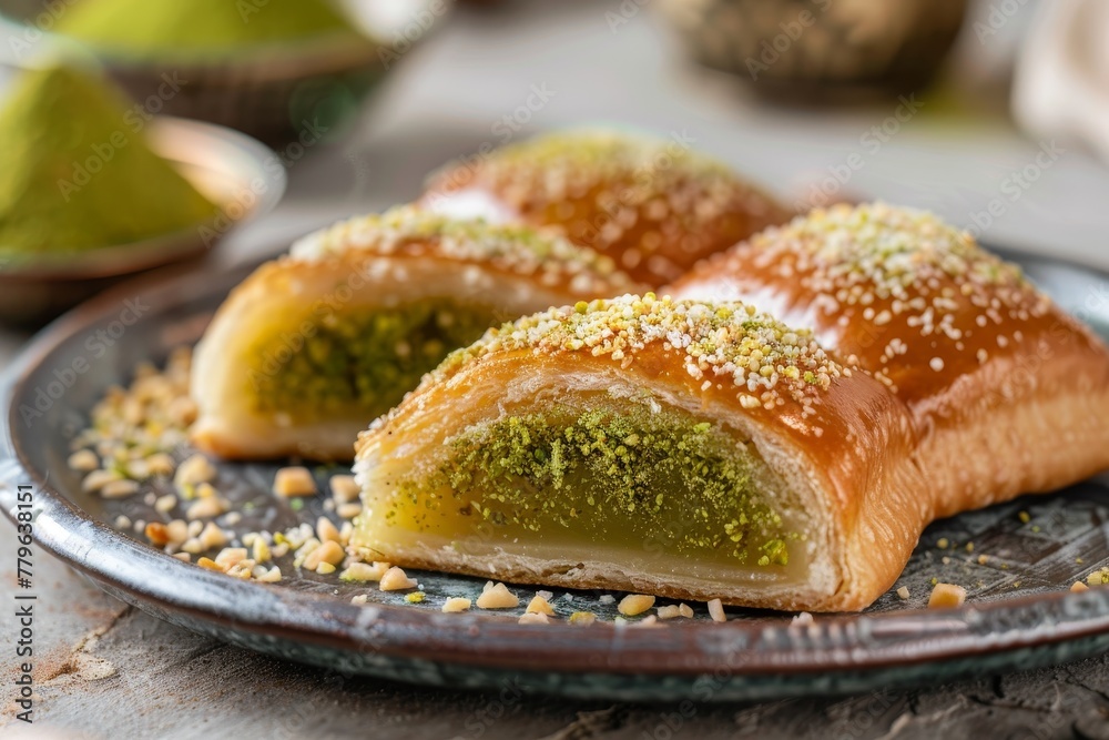 Lebanese Eid sweets Qatayef with Ashta pistachio and cheese