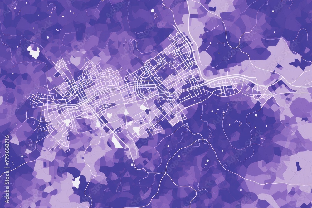 Violet and white pattern with a Violet background map lines sigths and pattern with topography sights in a city backdrop