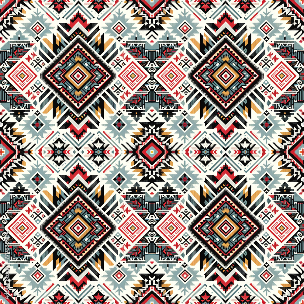 Aztec Fabric Daimond ikat seamless pattern with Red and Black Aztec Fabric Daimond ikat seamless pattern with Red and Black