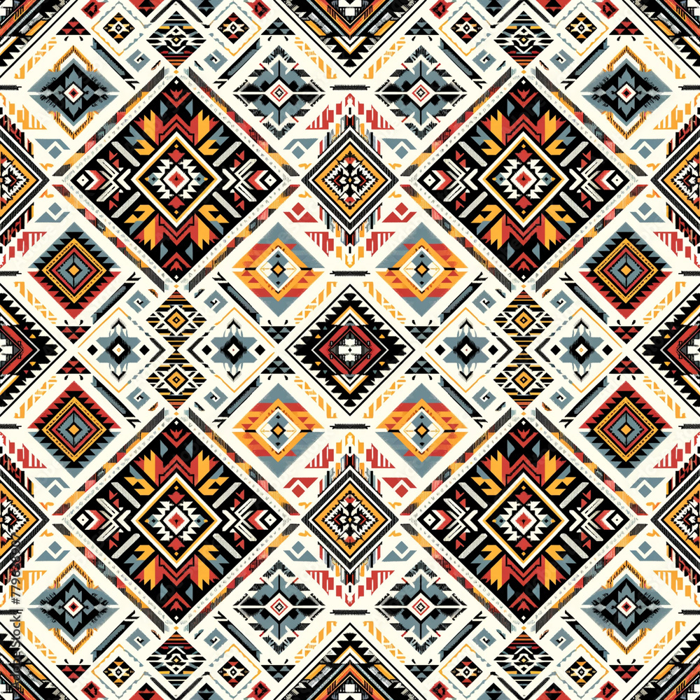 Aztec Fabric Daimond ikat seamless pattern with Red Black Yellow