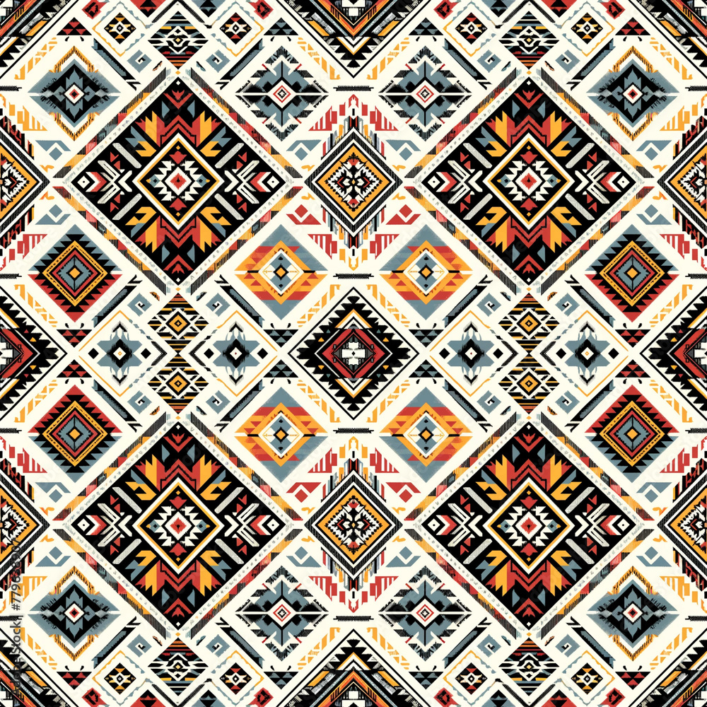 Aztec Fabric Daimond ikat seamless pattern with Red Black Yellow Aztec Fabric Daimond ikat seamless pattern with Red Black Yellow