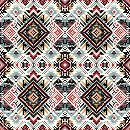 Aztec Fabric Daimond ikat seamless pattern with Red and Black