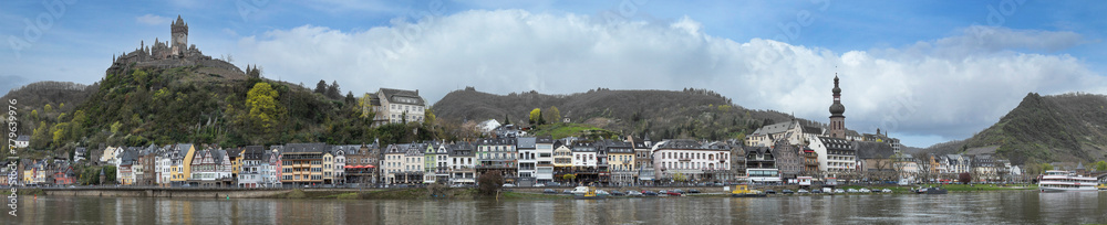 Riverboat  at Cochem Rhineland-Palatinate Germany. Panorama. River Moselle. Castle.
