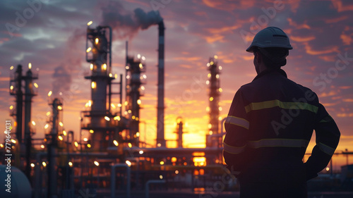 engineer is standing in front of an oil plant