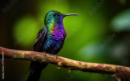 Colorful hummingbird perched on a branch