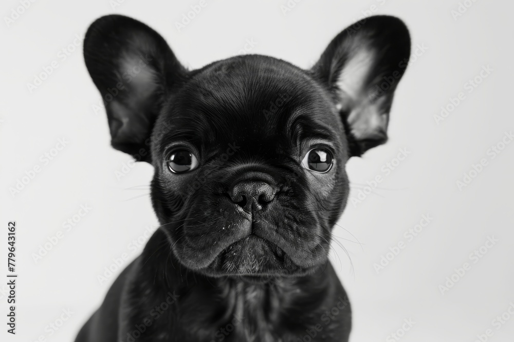 Portrait of a black French bulldog puppy on white background