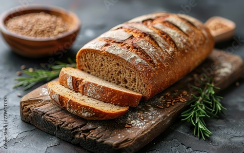 Sliced artisan bread on wooden board