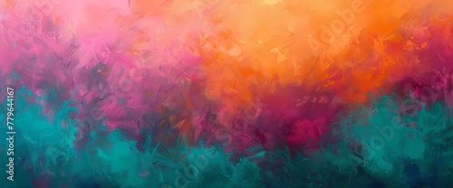 Magenta mist dancing over a captivating background of vibrant tangerine and oceanic teal.