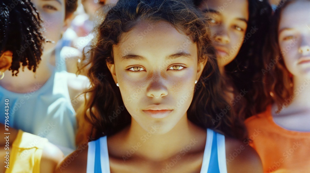 Racial Harmony: A diverse assembly of girls, united against racism.