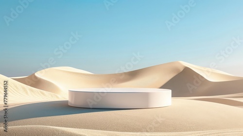 Minimalist Podium in Sunny Desert Dunes