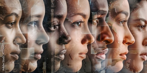 A series of faces are shown in a collage, with each face having a different skin tone. The collage represents the diversity of human faces and the beauty of different skin colors photo