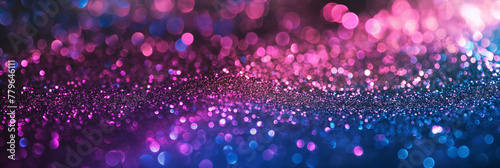 Glittering bokeh lights, transitioning from pink to blue, creating a magical, festive atmosphere.