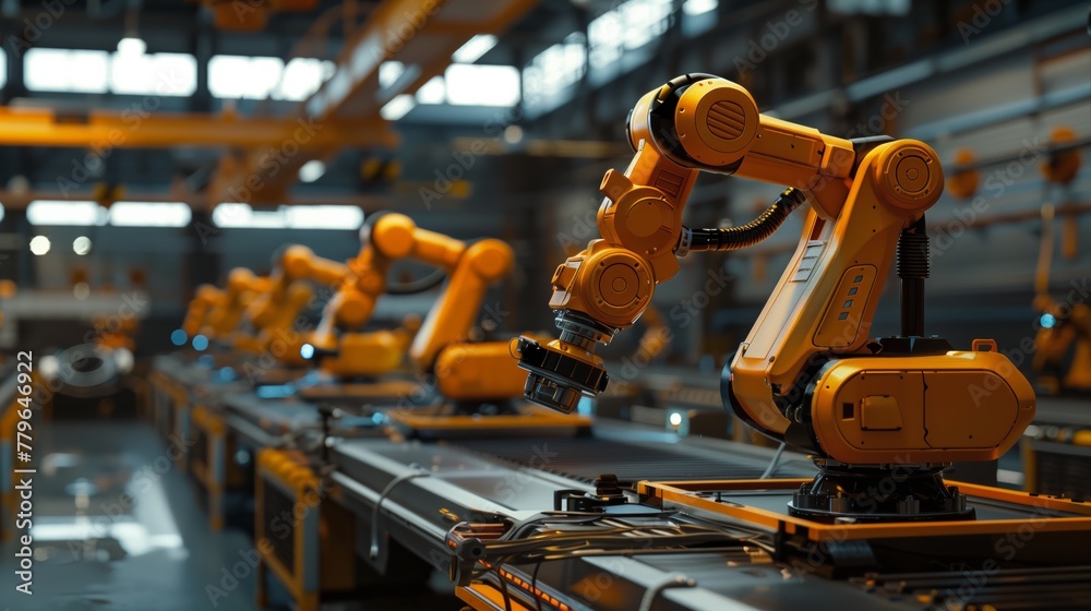 Autonomous Robotic Arm in Modern Industrial Factory Operating on Automated Production Line With Precision and Advanced Engineering Autonomous Robotic Arm in Modern Industrial Factory Operating on Automated Production Line With Precision and Advanced Engineering