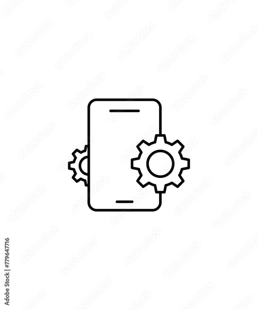 mobile with gear icon, vector best line icon. mobile with gear icon, vector best line icon.
