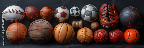 Assorted Sports Equipment on Black,
Many sporty balls Sport Hobby
 photo