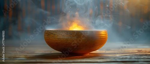 Eucalyptus oil-infused steam bowl for respiratory decongestion. Concept Eucalyptus Oil, Steam Therapy, Decongestion, Natural Remedies, Respiratory Health photo