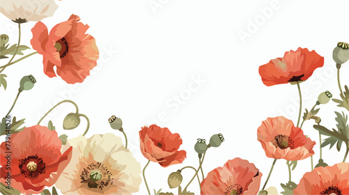 Frame with decorative flowers. Poppies border. Raster