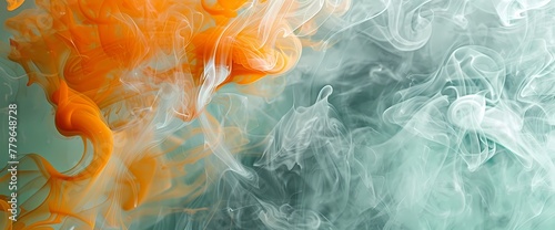 Vibrant tangerine smoke weaving through a mesmerizing background of mint green and steel gray.