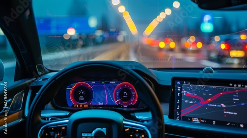 Illuminated Car Dashboard With Multiple Lights