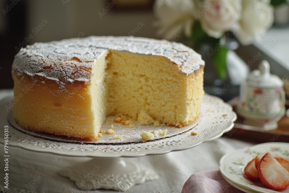 Selective focus on Italian sponge cake Pan di Spagna Selective focus on Italian sponge cake Pan di Spagna