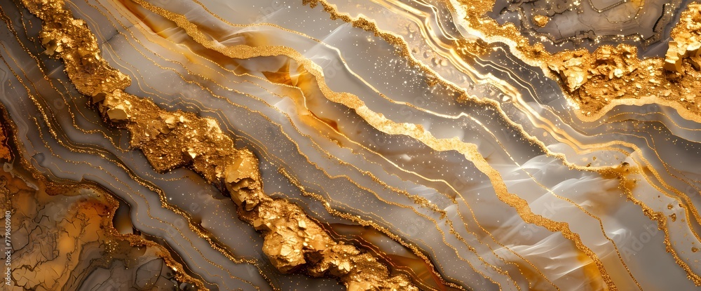 Luxurious golden mineral veins intricately weaving through an ethereal textured background.