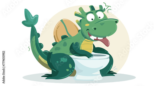 Green dragon isolated sitting on a toilet seat illustration