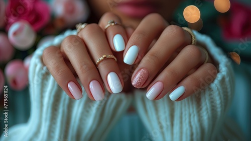 Close-up of female hands with beautiful manicure on nails.