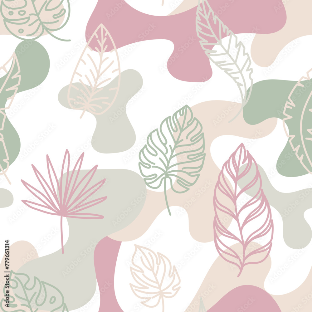Fototapeta premium Abstract seamless pattern with tropical leaves