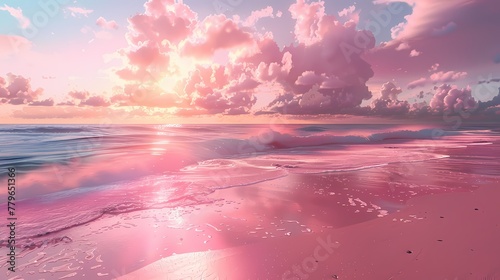 Digital pink beach sea illustration poster background photo