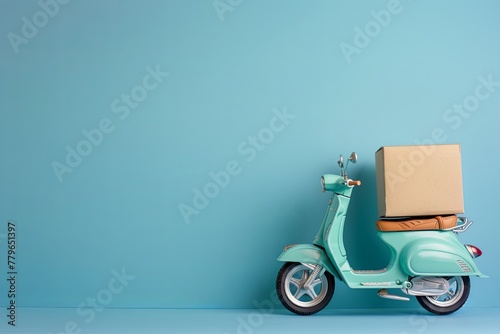 Toy scooter with a box on the back, blue background