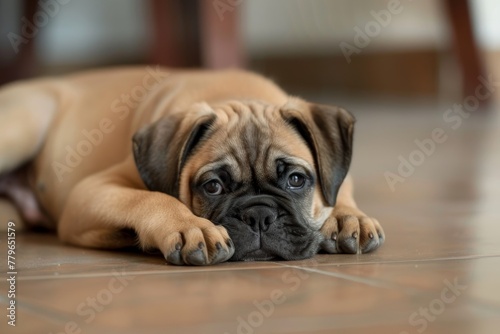 Small bullmastiff puppy played inside square photos depicted