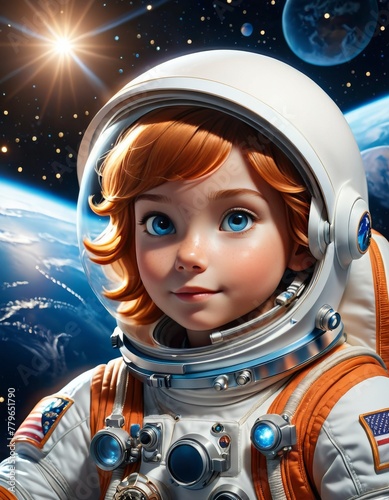 This enchanting image portrays a child astronaut against a space backdrop, evoking the dreams of space exploration.. AI Generation