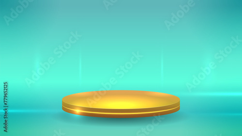 Golden podium on turquoise background