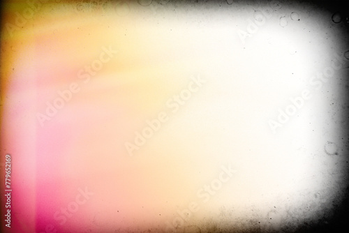 Vintage photo lens strongvignette template with dust and splatters and red, pink and yellow light glare on transparent background (png image). Useful for design, vintage film effects, and backgrounds	