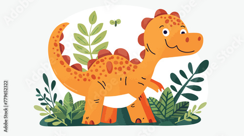 Happy dinosaur cute cartoon vector template design illustration © Memona