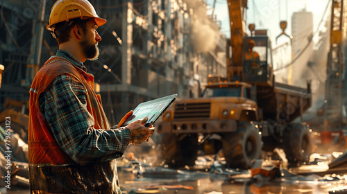  Construction Site Supervisor with Tablet Amidst Urban Development