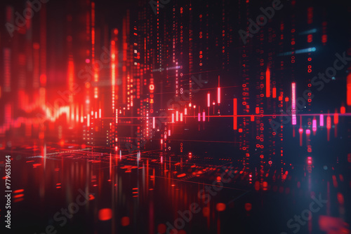 Stock market chart lines and financial graphs on technology abstract background..