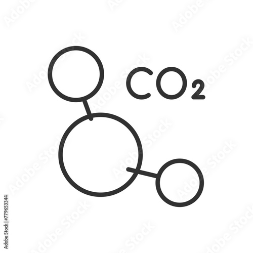 Carbon dioxide molecule, linear icon, CO2. Line with editable stroke