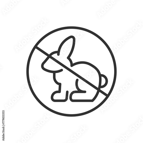 No animal testing, linear icon. The products have not been tested on animals. Line with editable stroke