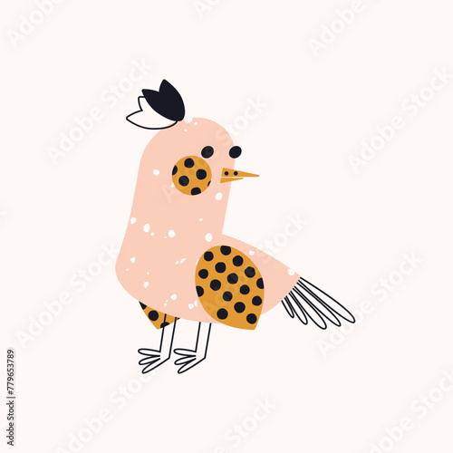 An exotic tropical bird in a simple style. Vector print, design, postcard, illustration 