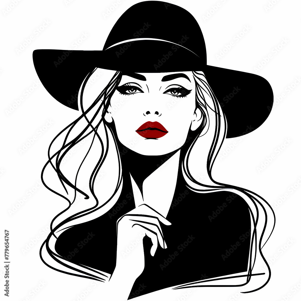 Bold Femme Silhouette Sporting Red Lips and a Fashionable Hat Bold Femme Silhouette Sporting Red Lips and a Fashionable Hat