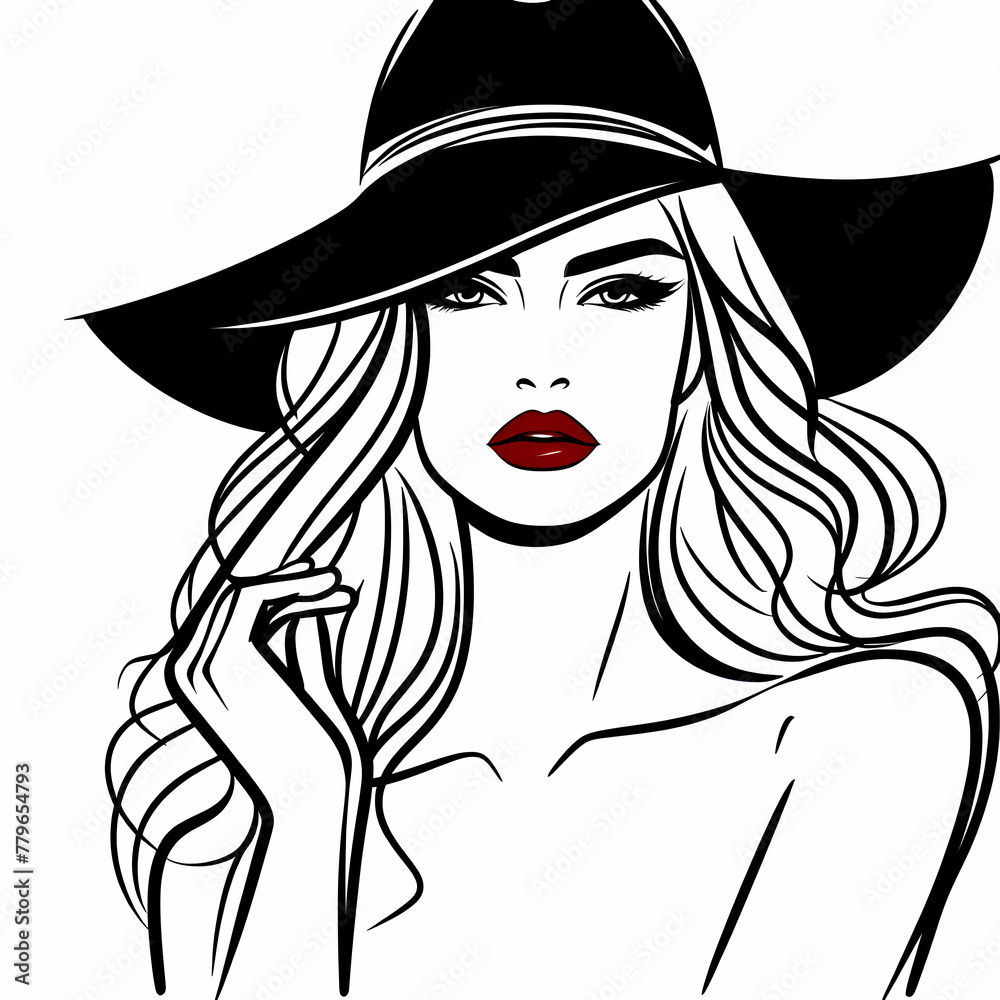 Confident Lady Silhouette Wearing Stylish Hat and Bold Red Lips Confident Lady Silhouette Wearing Stylish Hat and Bold Red Lips